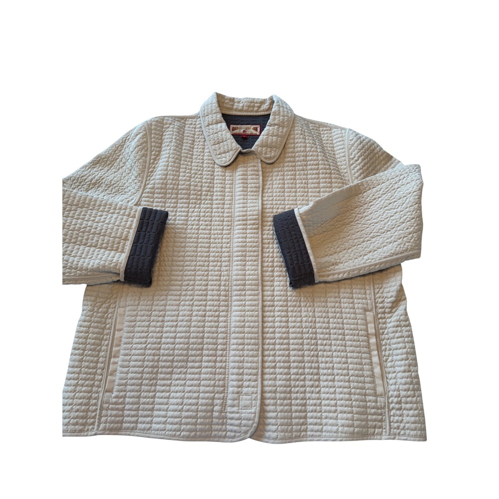 Caribbean Joe Womens Cream Quilted Jacket Hidden Snap Front Pockets Size L
